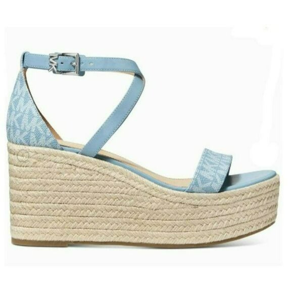 MICHAEL KORS SERENA LOGO BUCKLE WEDGE SANDAL, SZ 9, 9.5, & 10, NIB - Picture 2 of 7